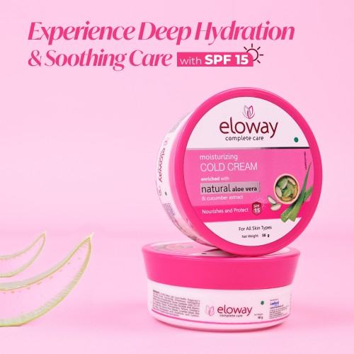 Eloway Herbal Cold Cream with Aloe Vera and Cucumber extract for Moisturized Skin, Non Sticky 50g