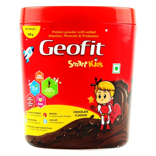 Geofit Chocolate Flavor Kids Protein Powder with Essential Vitamins and Minerals, No Refined Sugar 250g