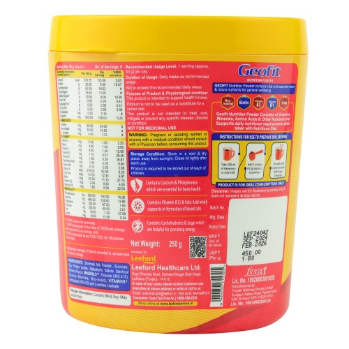 Geofit Banana Flavoured Protein Powder Enriched With Multivitamin, Multimineral , Choline, L-Carnitine & Myo-Inositol, Helps To Support Nutritional Requirement of Body -250g
