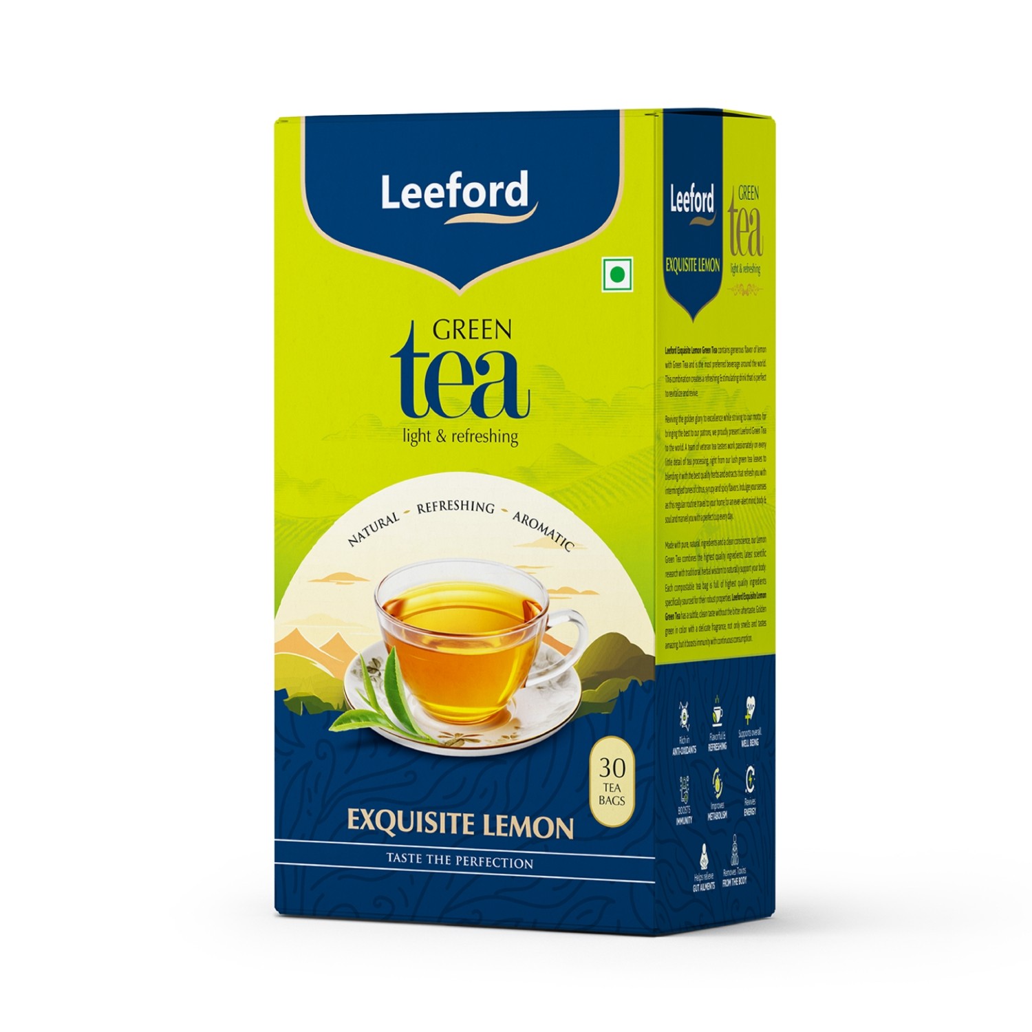 Leeford Exquisite Lemon Green Tea for Weight Loss and Boost Energy 30 Tea Bags