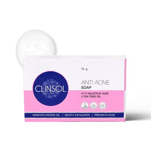 Clinsol Anti-acne Soap for Acne and Pimple Free Skin, Tea Tree Oil and Vitamin E 75g
