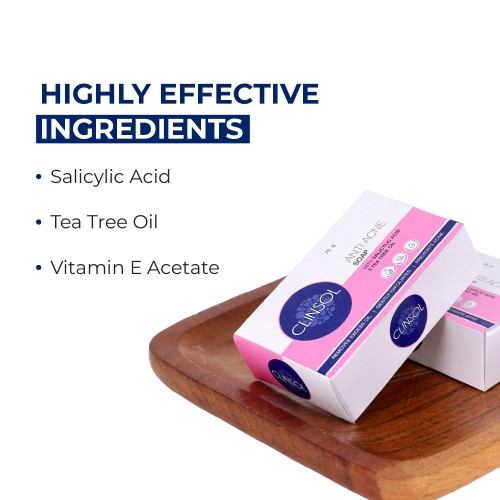 Clinsol Anti-acne Soap for Acne and Pimple Free Skin, Tea Tree Oil and Vitamin E 75g