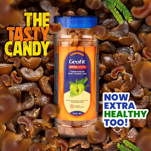 Geofit Chatpata Flavor Amla Candy with Ajwain, Anardana & Jeera, No Added Preservatives For All Age Groups, Boosts Immunity & Supports Digestion - 400g
