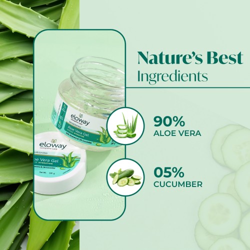 Eloway Transparent Gel With 90% Aloevera & 5% Cucumber Ext. | For Face, Skin & Hair | Paraben & Silicon Free - 100g