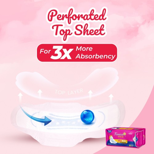 Femivin Ultra XXL Sanitary Pads for Women with Wide Wings for long lasting protection & 3X More Absorbtion - 8 Pads