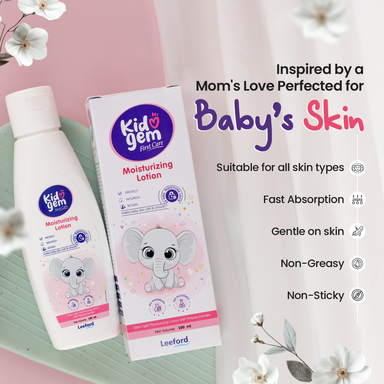 Kidogem Moisturizing Baby Lotion 100ml – Soft, Smooth Healthy Skin